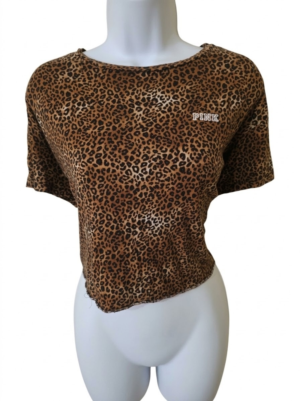 PINK Victoria's Secret Leopard Print Crop Tee - Brown